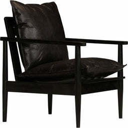vidaXL Fauteuil echt leer met acaciahout zwart