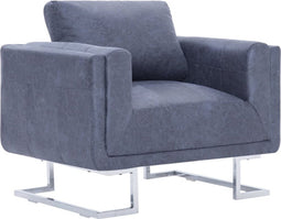 vidaXL Fauteuil kubus kunstsuède grijs