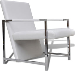 vidaXL Fauteuil met chromen poten kunstleer wit