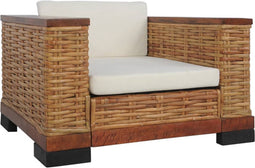 vidaXL Fauteuil met kussens natuurlijk rattan bruin