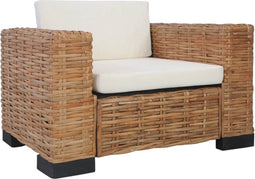 vidaXL Fauteuil met kussens natuurlijk rattan