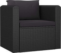 vidaXL - Fauteuil - met - kussens - poly - rattan - zwart