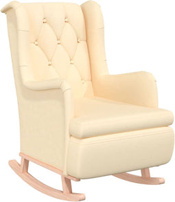 vidaXL Fauteuil met massief rubberwood schommelpoten stof crèmekleurig