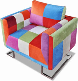 vidaXL Fauteuil met patchwork ontwerp en verchroomde poten kubus stof