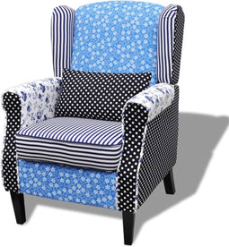 vidaXL Fauteuil met patchwork stof blauw/grijs