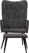 vidaXL Fauteuil met voetenbank vintage stijl canvas zwart