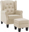 vidaXL Fauteuil met voetenbankje stof crèmekleurig