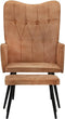 vidaXL Fauteuil met voetensteun canvas bruin