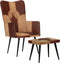 vidaXL Fauteuil met voetensteun echt leer en canvas bruin