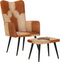 vidaXL Fauteuil met voetensteun echt leer en canvas bruin
