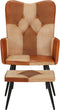 vidaXL Fauteuil met voetensteun echt leer en canvas bruin