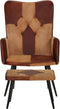 vidaXL Fauteuil met voetensteun echt leer en canvas bruin