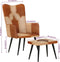 vidaXL Fauteuil met voetensteun echt leer en canvas bruin
