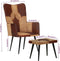 vidaXL Fauteuil met voetensteun echt leer en canvas bruin