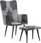 vidaXL Fauteuil met voetensteun echt leer en canvas grijs