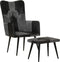 vidaXL Fauteuil met voetensteun echt leer en canvas zwart