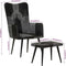 vidaXL Fauteuil met voetensteun echt leer en canvas zwart