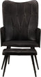 vidaXL Fauteuil met voetensteun echt leer zwart