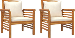 vidaXL - Fauteuils - 2 - st - met - crèmewitte - kussens - massief - acaciahout