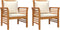 vidaXL - Fauteuils - 2 - st - met - crèmewitte - kussens - massief - acaciahout
