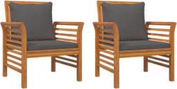 vidaXL - Fauteuils - 2 - st - met - donkergrijze - kussens - massief - acaciahout