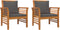 vidaXL - Fauteuils - 2 - st - met - donkergrijze - kussens - massief - acaciahout