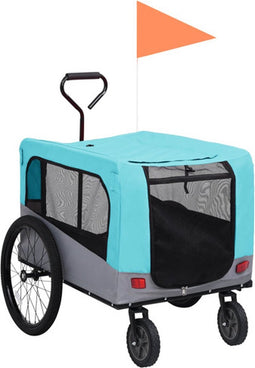 vidaXL - Fietstrailer - en - hondenwagen - 2-in-1 - blauw - en - grijs