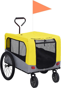 vidaXL - Fietstrailer - en - hondenwagen - 2-in-1 - geel - en - grijs