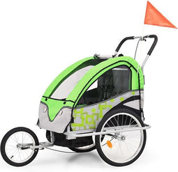 vidaXL - Fietstrailer - en - kinderwagen - 2-in-1 - groen - en - grijs
