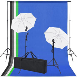 vidaXL - Fotostudio - set - met - 5 - gekleurde - achtergronden - & - 2 - paraplu's