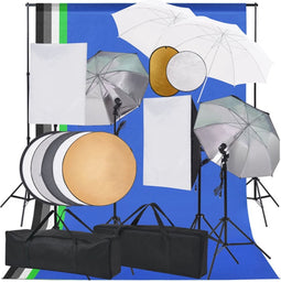vidaXL - Fotostudioset - met - softboxlampen - paraplu's - achtergrond - reflector
