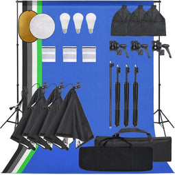 vidaXL - Fotostudioset - met - verlichtingsset, - achtergrond - en - reflector