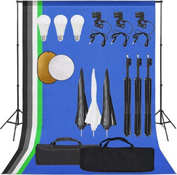 vidaXL - Fotostudioset - met - verlichtingsset, - achtergrond - en - reflector