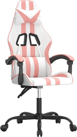 vidaXL - Gamestoel - draaibaar - kunstleer - wit - en - roze