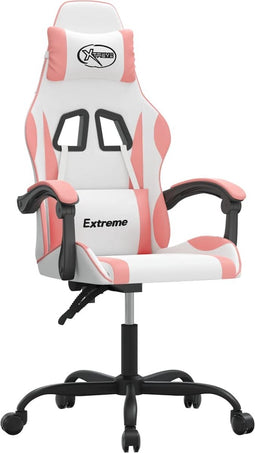 vidaXL - Gamestoel - draaibaar - kunstleer - wit - en - roze