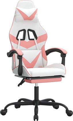 vidaXL - Gamestoel - draaibaar - met - voetensteun - kunstleer - wit - en - roze
