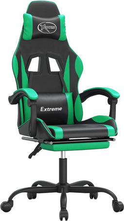 vidaXL - Gamestoel - draaibaar - met - voetensteun - kunstleer - zwart - en - groen