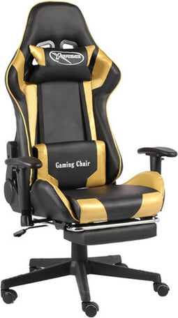 vidaXL - Gamestoel - draaibaar - met - voetensteun - PVC - goudkleurig