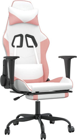 vidaXL - Gamestoel - met - voetensteun - kunstleer - wit - en - roze