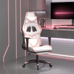 vidaXL - Gamestoel - met - voetensteun - kunstleer - wit - en - roze