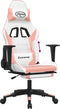 vidaXL - Gamestoel - met - voetensteun - kunstleer - wit - en - roze
