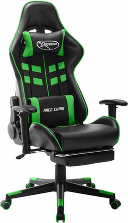 vidaXL - Gamestoel - met - voetensteun - kunstleer - zwart - en - groen