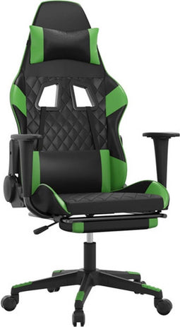 vidaXL - Gamestoel - met - voetensteun - kunstleer - zwart - en - groen