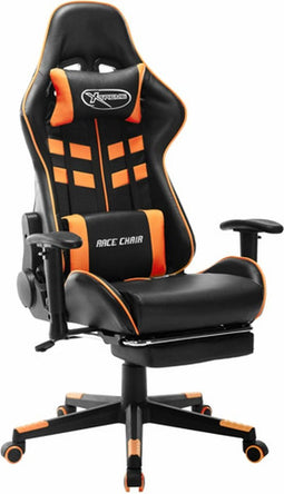 vidaXL - Gamestoel - met - voetensteun - kunstleer - zwart - en - oranje