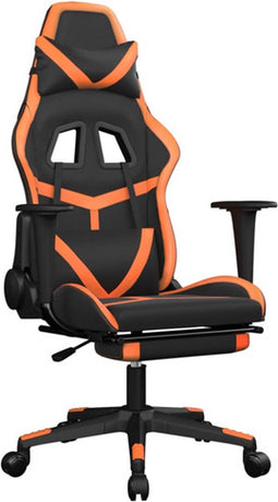 vidaXL - Gamestoel - met - voetensteun - kunstleer - zwart - en - oranje