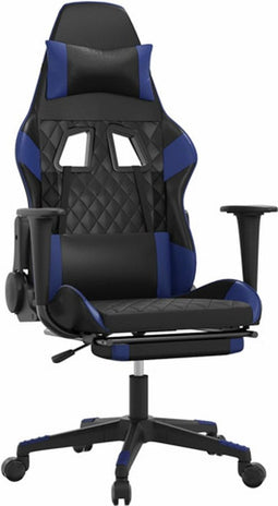 vidaXL - Gamestoel - met - voetensteun - kunstleer - zwart - en - blauw