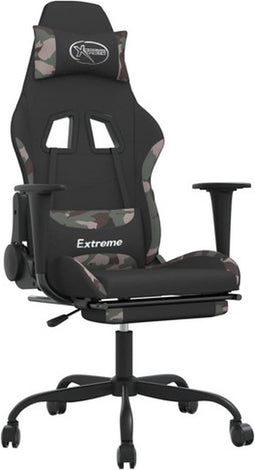vidaXL - Gamestoel - met - voetensteun - stof - zwart - en - camouflage