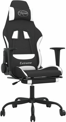 vidaXL - Gamestoel - met - voetensteun - stof - zwart - en - wit
