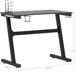 vidaXL - Gamingbureau - met - Z-vormige - poten - LED - 90x60x75 - cm - zwart