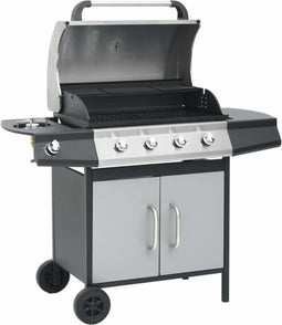 vidaXL Gasbarbecue 4+1 kookzone staal en roestvrij staal zwart zilver